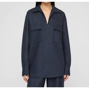 NEW LAFAYETTE 148 patch pocket popover blouse in admiral blue